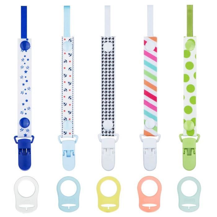 Attache Sucette pour Bebe 5PC Attache T/étine 5PC Pince /à Sucette en Silicon Attache Sucette Bebe Kit Attache Sucette Bebe Kit