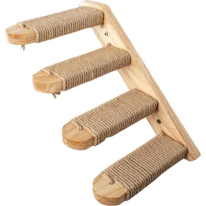 Escabeau en Bois pour Chat - 4 Étapes - Étagère Murale - Corde de Sisal