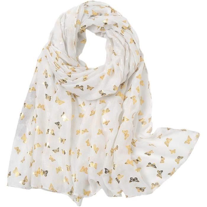 Foulard Imprimé Papillons Dorés Pour Femmes - Écharpe Douce Et Élégante 80x180cm