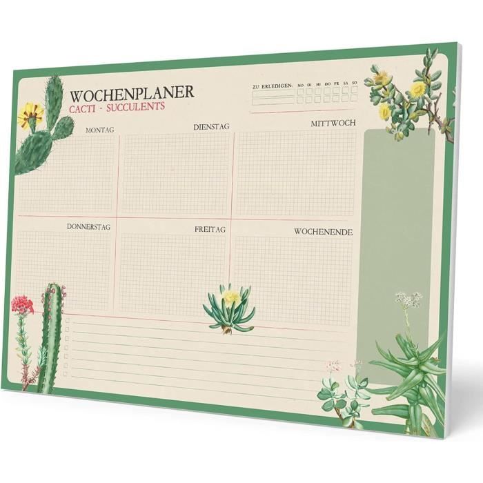 Bloc Notes Semainier A3 - Sous-main De Bureau, Planner Hebdomadaire - Design Vintage Fleuri - Pour Organisation