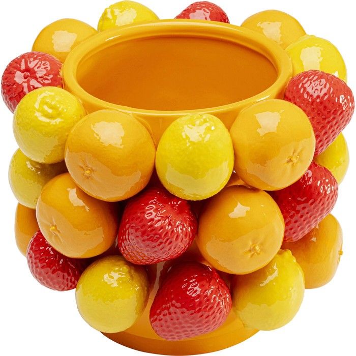 Vase décoratif 20 cm - Motif fruits (oranges citrons fraises) jaune - Kare Design