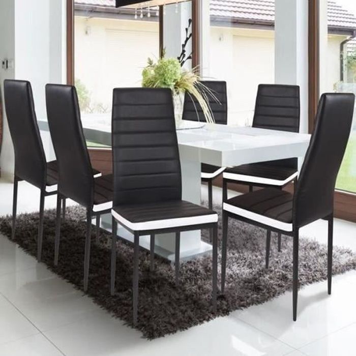 lot de 8 chaises romane noires bandeau blanc pour salle à manger 40*39*98cm