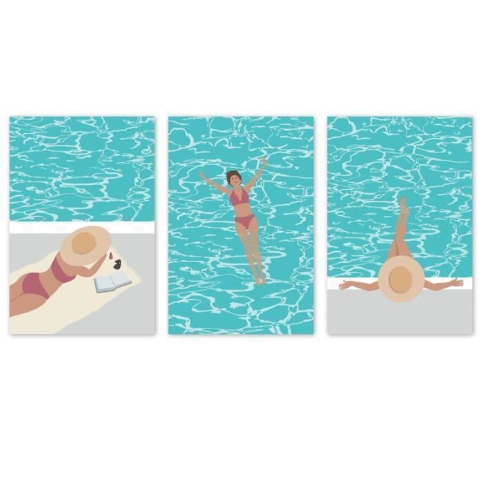 3 affiche piscine été eau turquoise femme eau zen décoration murale