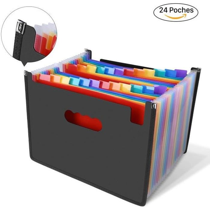 Trieur à Soufflets Classeur Rangement Papier Chemise Trieur Plastique A4  Documents Extensible Avec 24 Compartiments