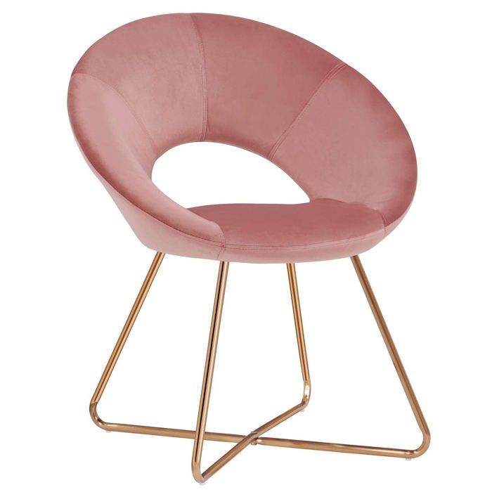 fauteuil chaise lounge en velours rose - décoshop26 - fal09051 - style vintage - pieds en métal