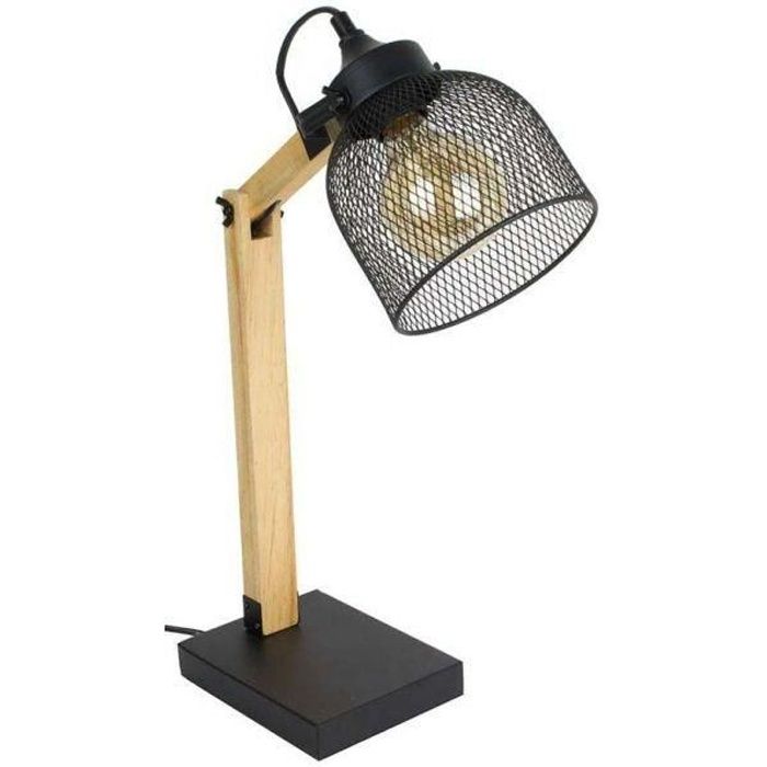 lampe de bureau style industriel métal et bois noir