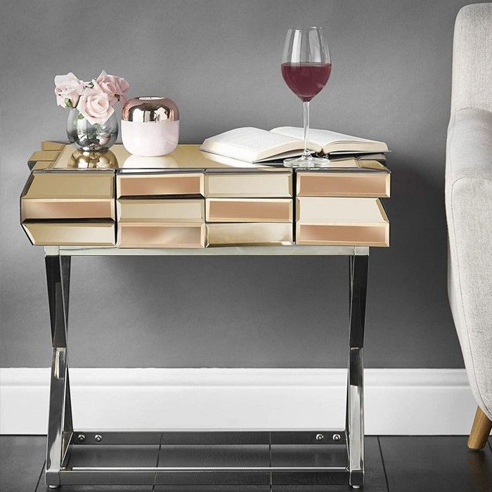Table de chevet en verre miroir 3D - Or