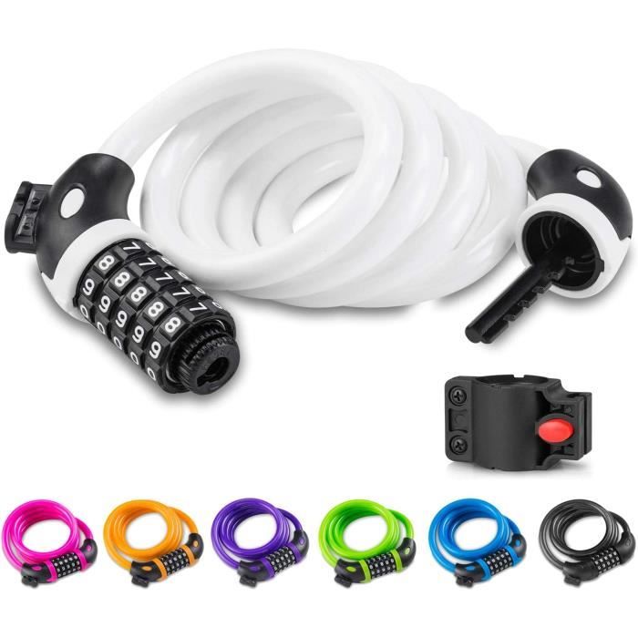 Antivol Vélo à Code 5 Chiffres - Câble En Acier 1500mm X 12mm (Pour Vélo, Scooter, Motos)