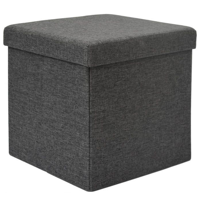 Pouf Pliable avec Coffre de Rangement 42l - DuneDesign - 38x38x38cm - Assise Pour Chambre Salle de Séjour Entrée - Gris Foncé
