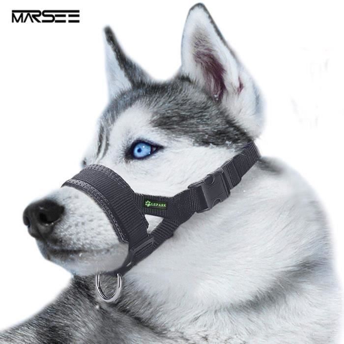 Muselière en Nylon Réglable pour Chiens, Museliere Anti Aboiement Anti-Morsure (L,Noir) S04E36