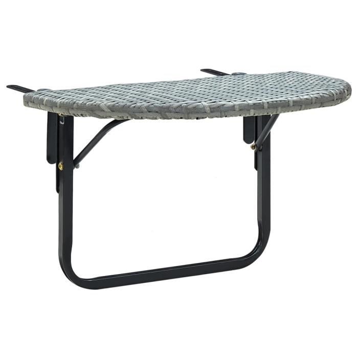 juill sale® table de jardin terrasse table de balcon gris 60x60x50 cm résine tressée - 8443