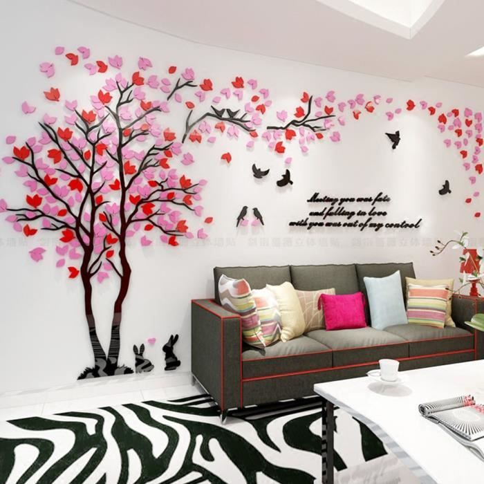 3D Stickers Muraux Arbre Autocollant Mural Chambre à Coucher Salon TV  Canapé Fond Décoration Murale Home Decor Sticker Mural (XL, Orange-Droite)