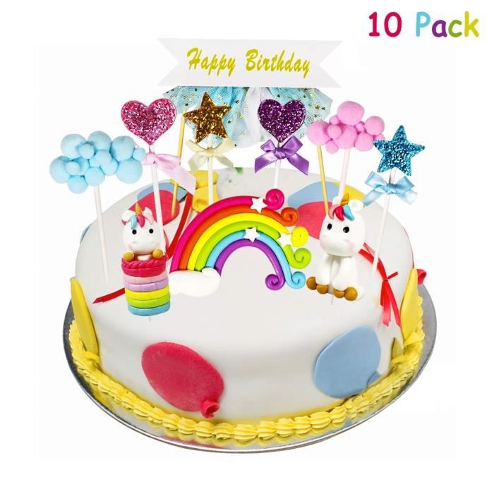 Yojoloin Gateau Licorne Nuage Arc En Ciel Gateau A La Licorne Decoration De Gateau Cake Toppers Happy Birthday Cupcake Decoration Cdiscount Maison