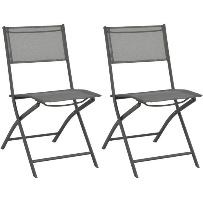 chaises de jardin pliables - guide® - lot de 2 - acier et textilène - gris