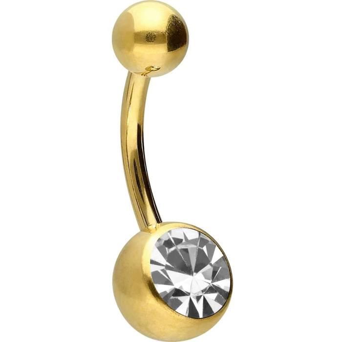 Piercing Nombril En Titane Grade 23 - Bannière En Cristal Argenté 925, Longueur Tige 10 Mm, Hypoallergénique