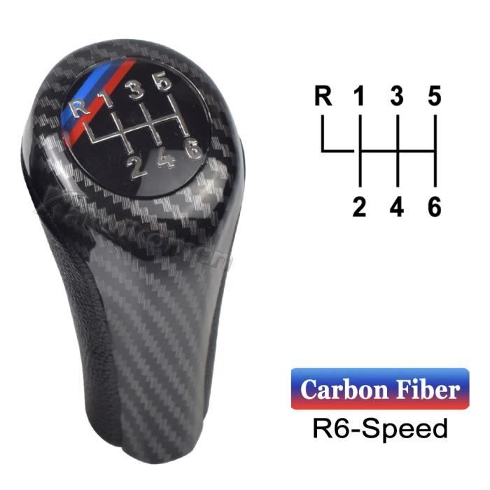 Fibre de carbone à 6 vitesses - Pommeau de levier de vitesse en cuir, pour BMW E46, E90, E92, E39, X1 M, Logo