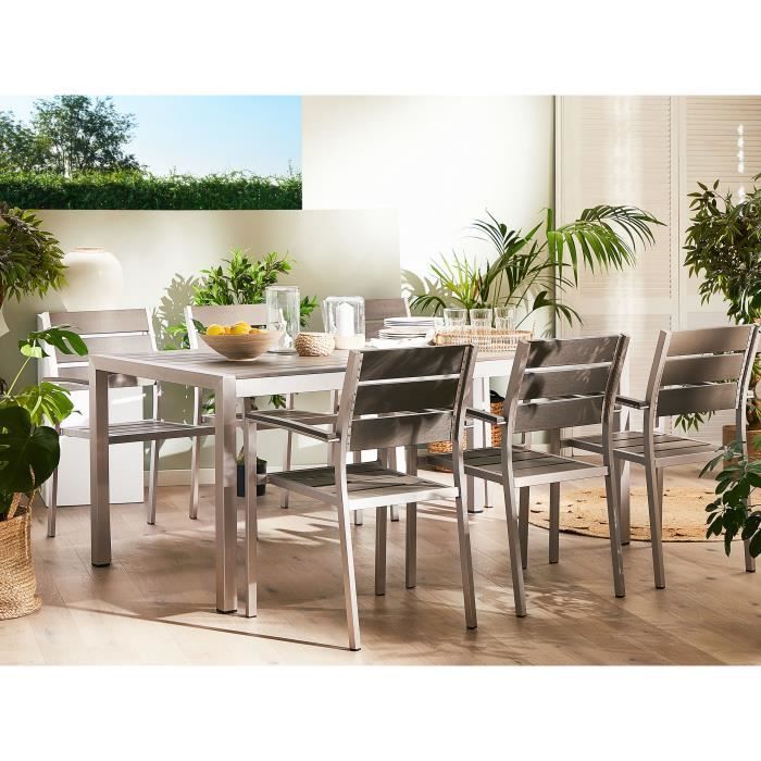 table de jardin - beliani - vernio - rectangulaire - gris - aluminium - bois synthétique