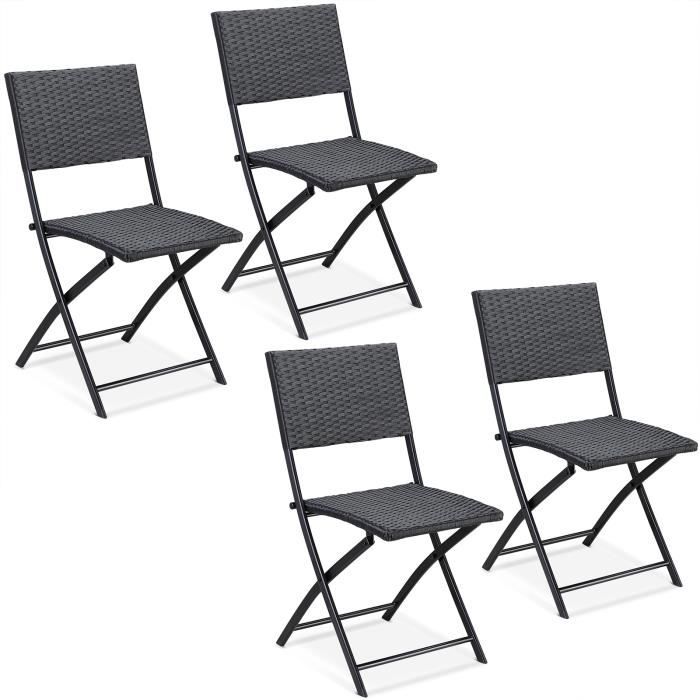 Set de 4 chaises pliantes Rome max. 120kg polyrotin 43x49x81cm noir fauteuil chaise de jardin confortable résistantes