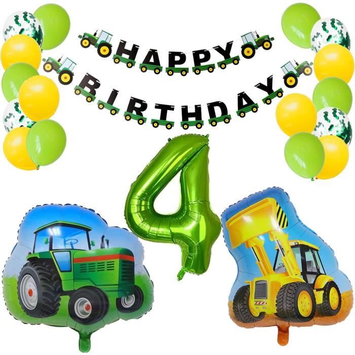 Decoration Anniversaire Chantier 4 Ans - Kit Vaisselle Complète Avec Bannière Et Ballons Pour 16 Invités