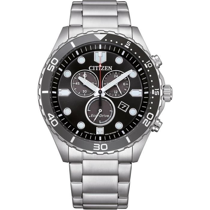 Montre Quartz - CITIZEN - Eco-Drive Sporty Aqua AT2568-82E - Noir - Acier inoxydable - 10 Atm Montre Quartz - CITIZEN - Eco-Drive Sporty Aqua AT2568-82E - Noir - Acier inoxydable - 10 Atm