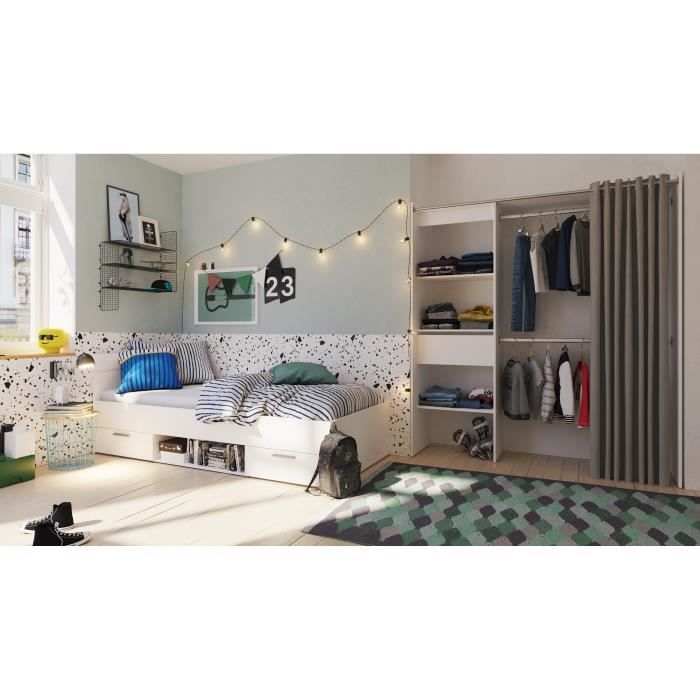 Chambre complète enfant LILA : Lit + Dressing - Décor blanc - DEMEYERE - Fabriqué en France