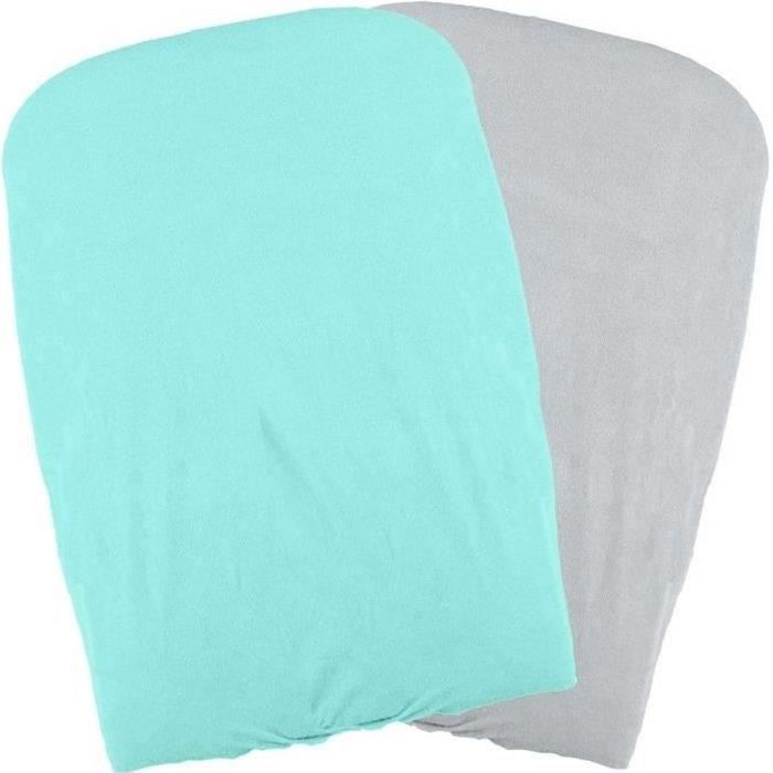 DOMIVA Lot 2 Housses matelas à langer - Polycoton - Oeko-Tex® - Aqua/Perle - 50 x 75 cm