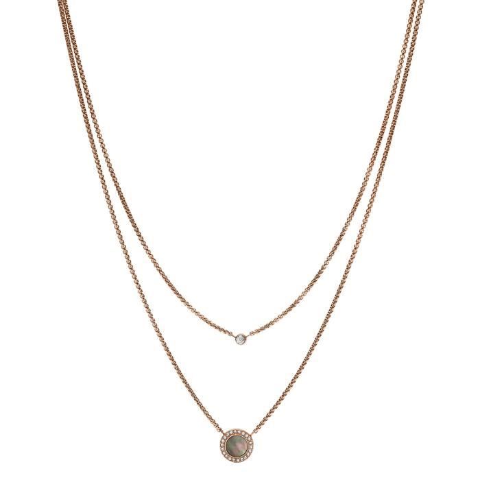 Sautoir - Collier - FOSSIL - Collier Fossil double rosé avec disque nacré -  Achat / Vente sautoir et collier Collier Fossil double rosé ave Acier -