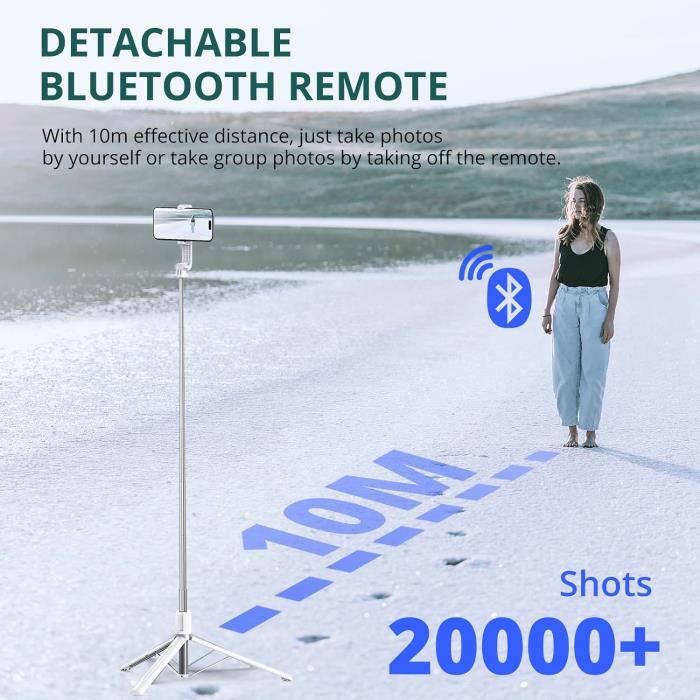 Perche à Selfie ATUMTEK 150cm avec Télécommande Bluetooth Blanc