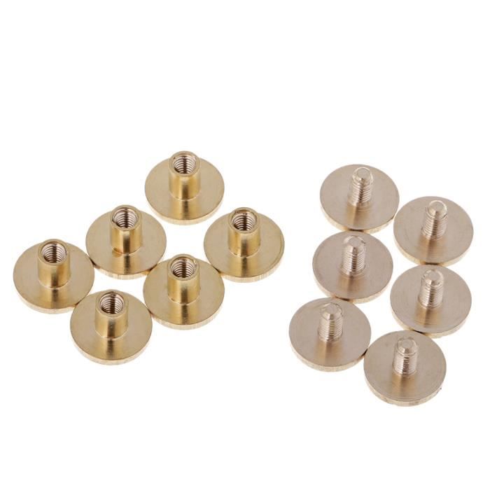 Lot 10 Rivets Laiton Vis Bouton Goujon Doré 5/6.5/8mm - Rivets Cuir Ceinture Maroquinerie
