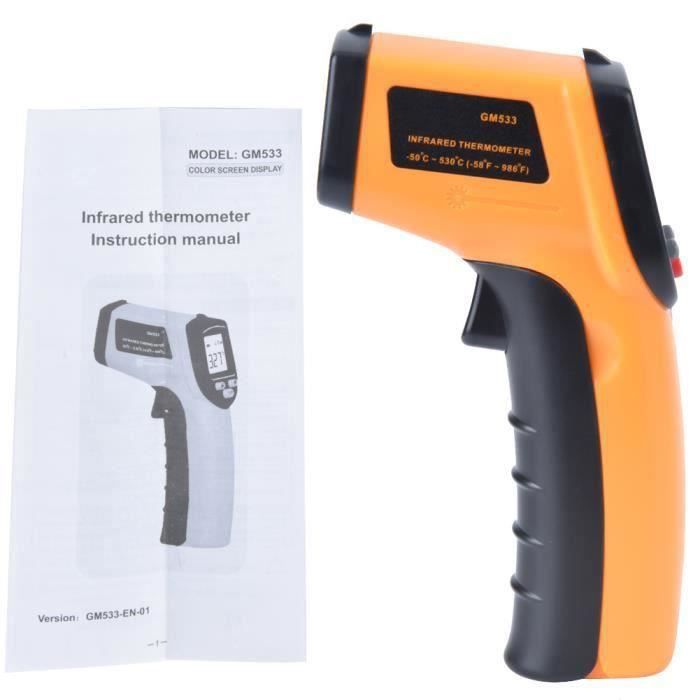 Thermomètre Infrarouge Sans Contact Numérique - Mesure De -50°C à 800°C Avec écran LCD Couleur Et Sonde K