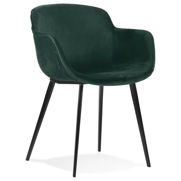 chaise avec accoudoirs lorel en velours vert - dimensions : 59x54x80 cm