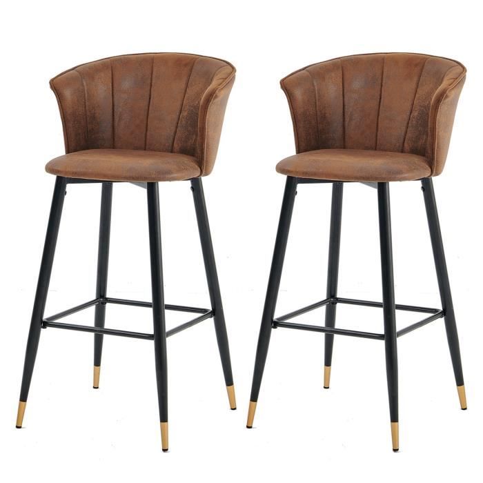 meubles cosy lot de 2 chaises de bar, tabourets avec siège en tissu en daim marron, pieds en métal noir et or - style vintage