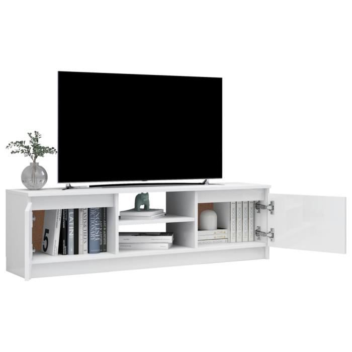 Meuble TV Dripex Blanc Brillant 150cm - Avec éclairage LED Et Vitres Acryliques