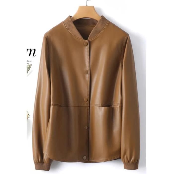 Veste Moto Femme Véritable Peau De Mouton Réversible – Beige – Taille Unique S-L