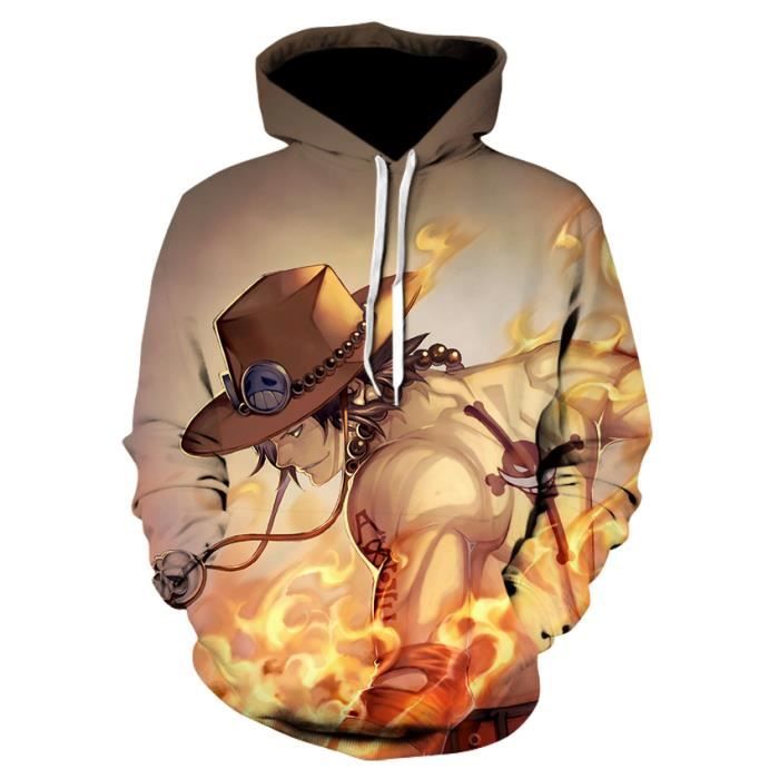Sweat Capuche One Piece Luffy Noir Homme Taille M Anime Coton