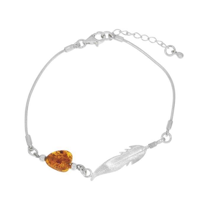 Nature dAmbre - Bracelet ambre avec plume en argent 925-1000 rhodié maille serpent (31812562RH)