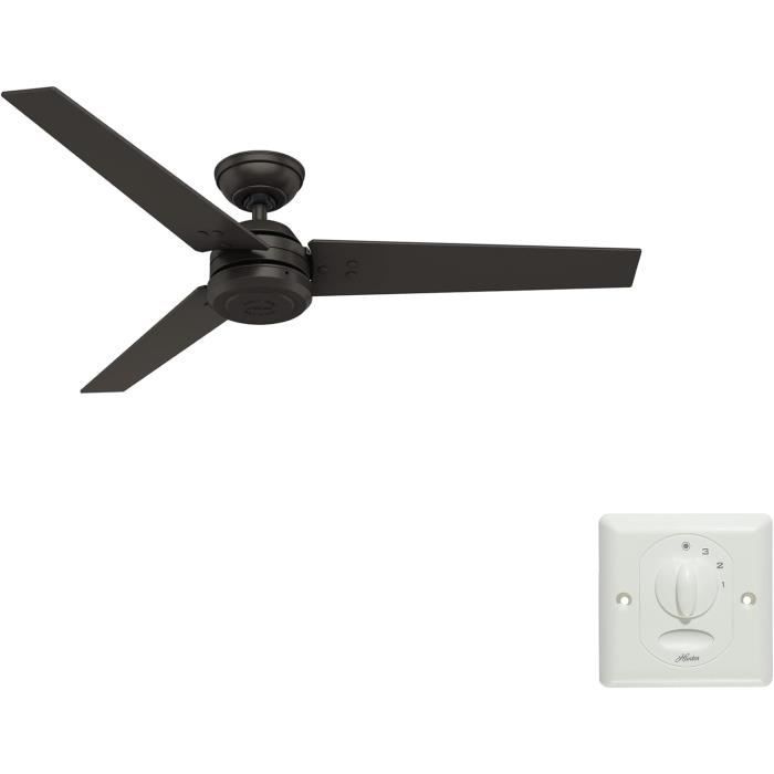 Ventilateur De Plafond Hunter Stile 117 Cm Avec Lumière Et Télécommande - 5 Pales Réversibles Chêne/noyer - Argenté Mat - Modèle 50640