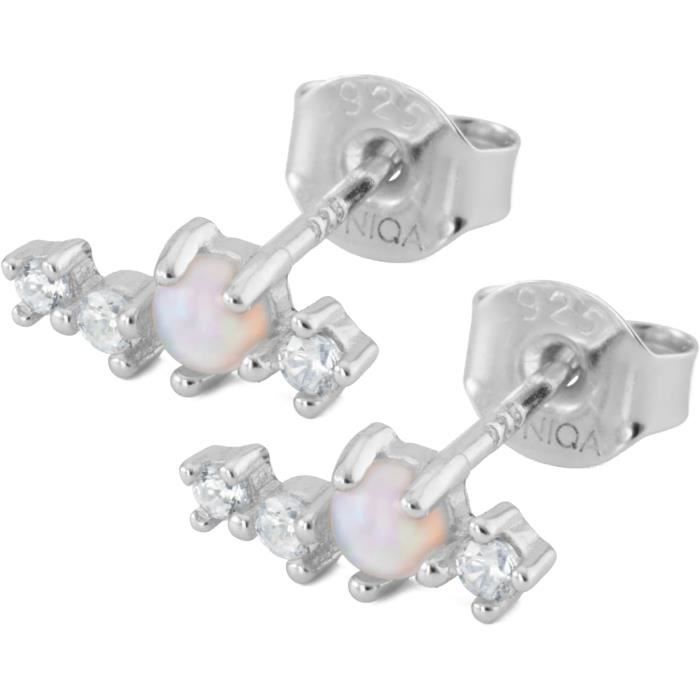 FANCIME Boucles d'oreilles créoles en argent sterling 925 avec opale ovale et zircone cubique - Cadeau pour femme et fille, Zircone cubique, Opale