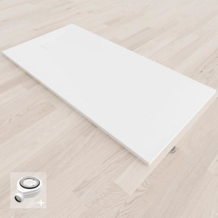 Receveur de douche extra-plat aspect pierre Blanc - SANIVERRE - BAYA - antidérapant - indéformable - découpable