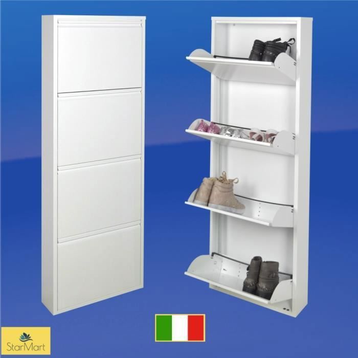 Meuble Chaussure STARMART Slim Magik Blanc 4 portes
