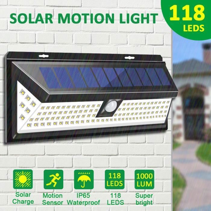 118 LED Lampe Solaire Jardin Extérieur Lumière 3 Modes + Capteur