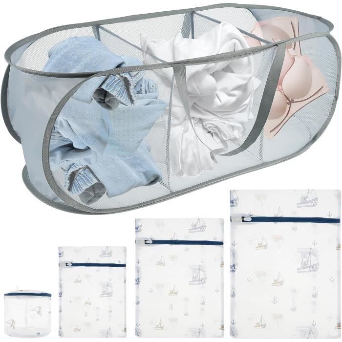 Panier à Linge 3 Compartiments Avec Roulettes - 1 Grand Bac + 2 Petits Bacs Amovibles - Pour Trier Le Linge Sale - 44x33x110 Cm - 10