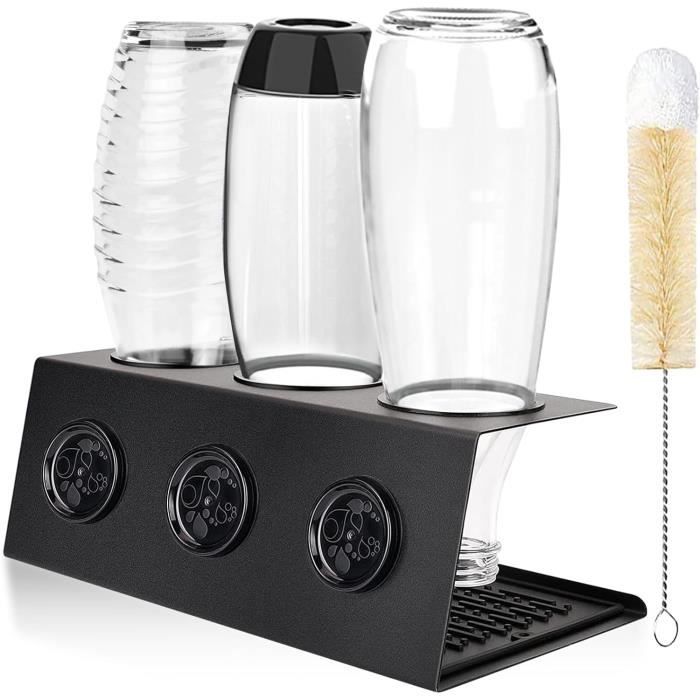 Égouttoir Porte-Bouteilles SodaStream 6 Emplacements – Avec Plateau Amovible Et Poignée Bois Antidérapante