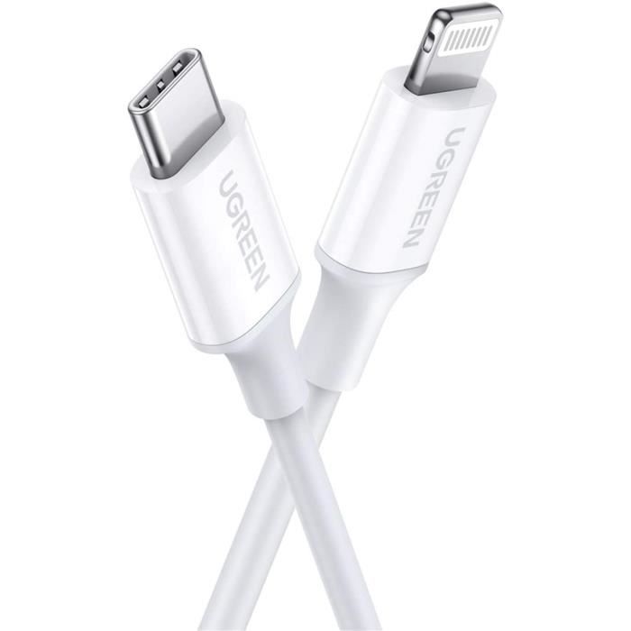 UGREEN Câble USB C vers Lightning avec MFi Certifié 1M Blanc Cordon Power  Delivery Compatible avec iPhone 12 Pro Max 11 Pro X - Cdiscount Téléphonie