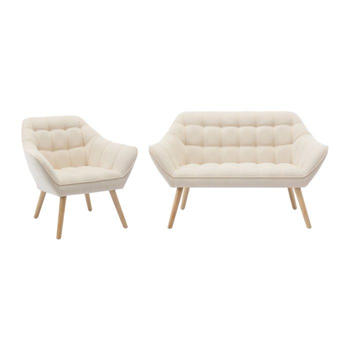 Canapé 2 places et fauteuil en tissu beige CASERTA Canapé 2 places et fauteuil en tissu beige CASERTA