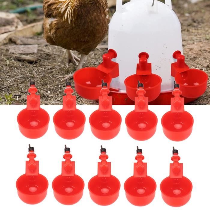 Lot De 10 Abreuvoirs Automatiques Poules Avec Tétine - Abreuvoir Rouge Plastique Pour Volaille Pigeons Cailles