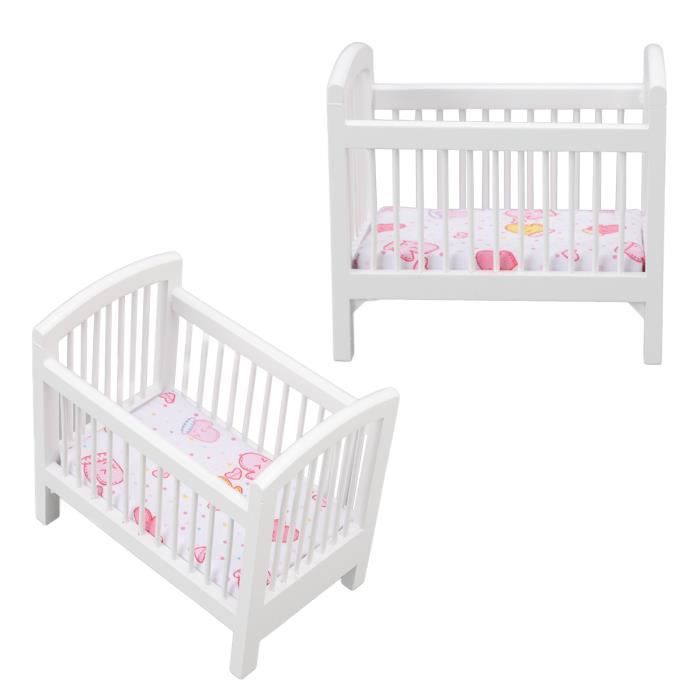 VINGVO Lit de bébé de maison de poupée Berceau de Poupée en Bois, 1:12 Dollhouse Safe Cute Glossy Vivid Dollhouse jeux poupee