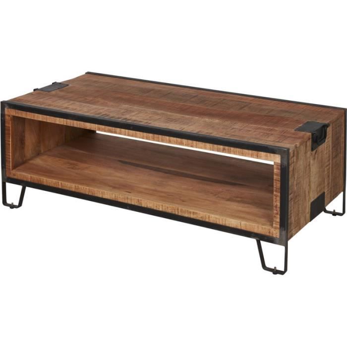 Table basse industrielle en bois de manguier massif Panama 45 cm Marron