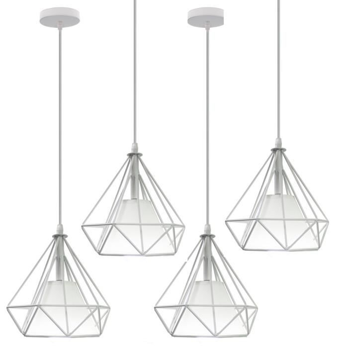 Suspension Luminaire Industrielle UNI - WOTTES - 4 Lustres - Blanc - Fer Forgé - E27