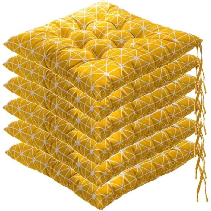 Lot De 6 Coussins De Chaise 40x40 Cm - Tissu Gobelin, Mousse 4 Cm, Fermeture éclair, Ailettes De Fixation, Lavables